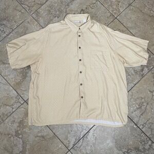 Caribbean Joe XXL Silk‎ Cotton Button Down Shirt Beige Pattern Mens